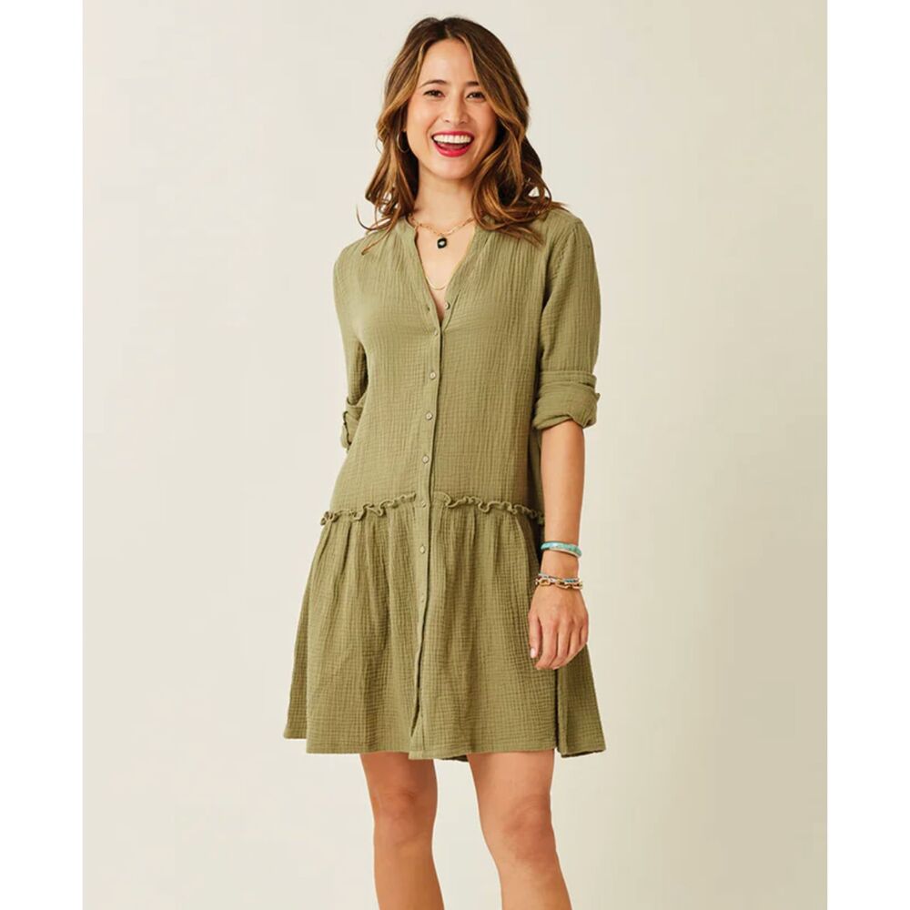 Anthropologie Self Contrast Women's Olive Green Dress with ruffles